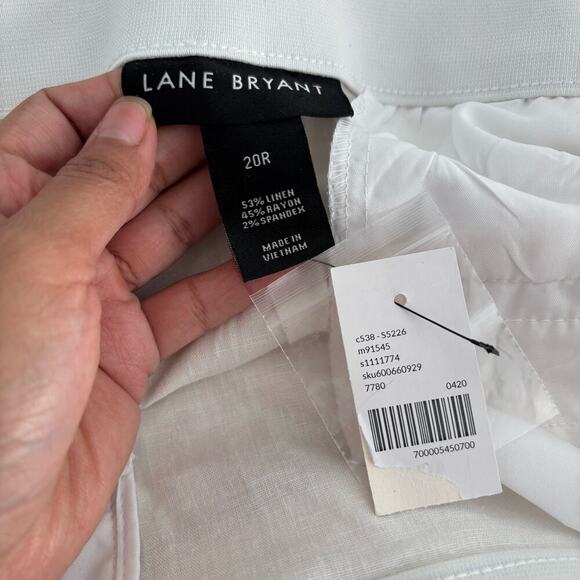 Lane Bryant Linen Blend Wide Leg High Rise Pants Size 20 Belted White Relaxed - Picture 11 of 12